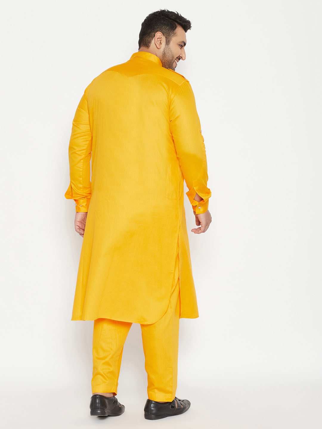 Men's Plus Size Yellow Cotton Blend Pathani Set
