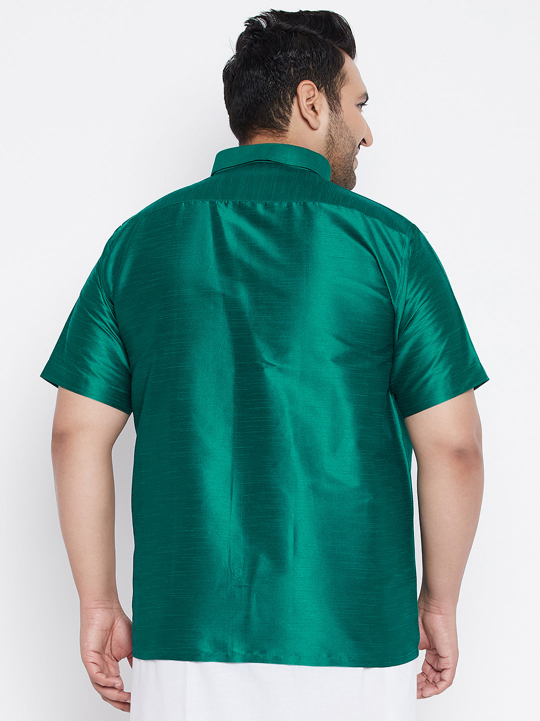 Men's Plus Size Green Silk Blend Ethnic Shirt
