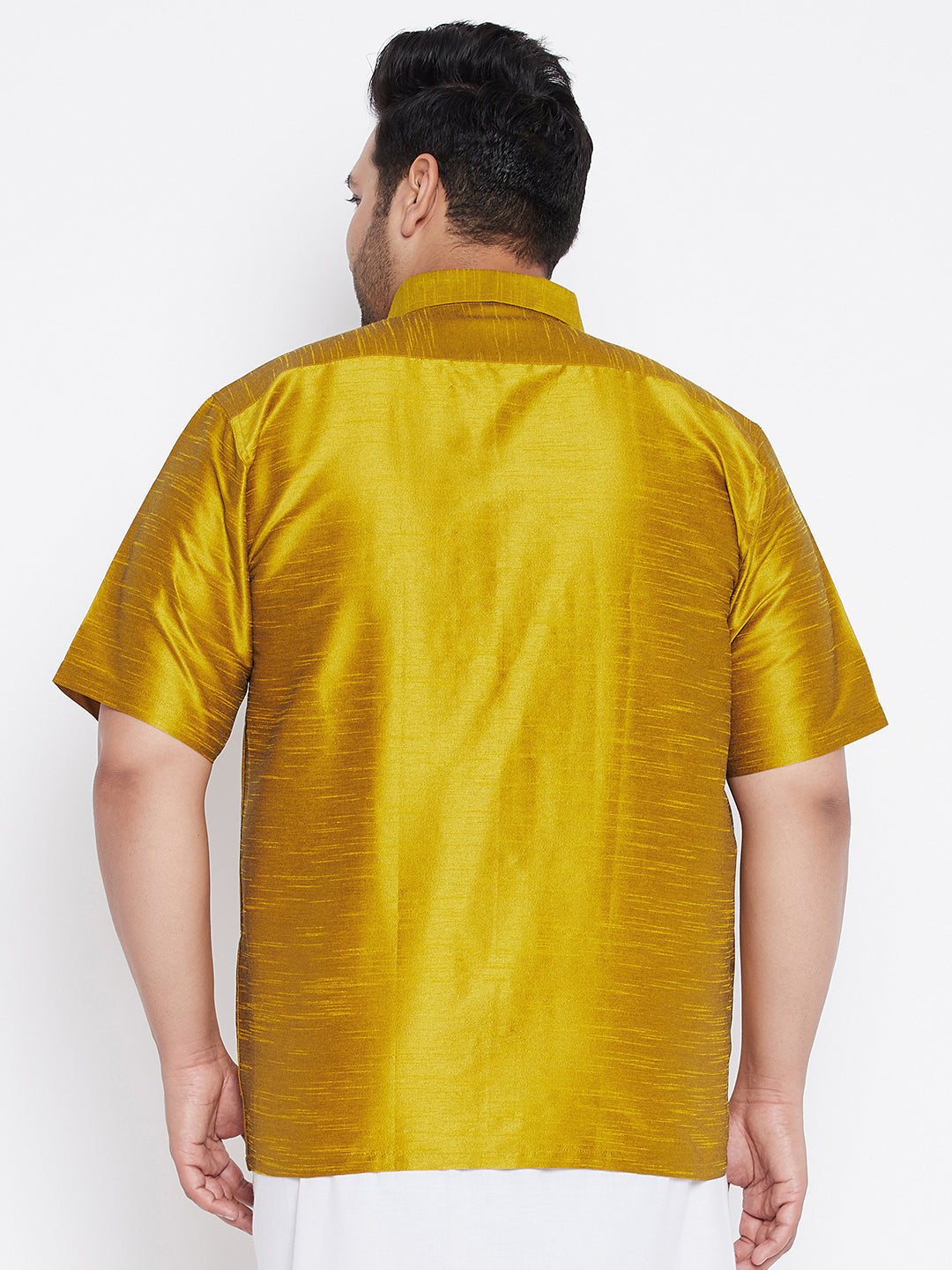 Men's Plus Size Mustard Silk Blend Ethnic Shirt