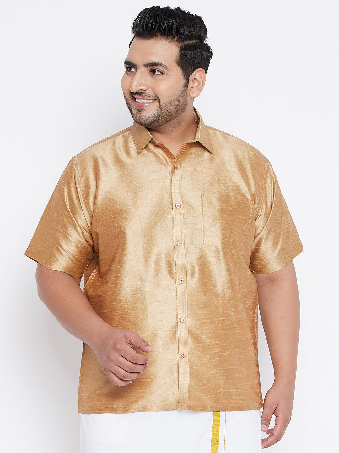 Men's Plus Size Rose Gold Silk Blend Ethnic Shirt
