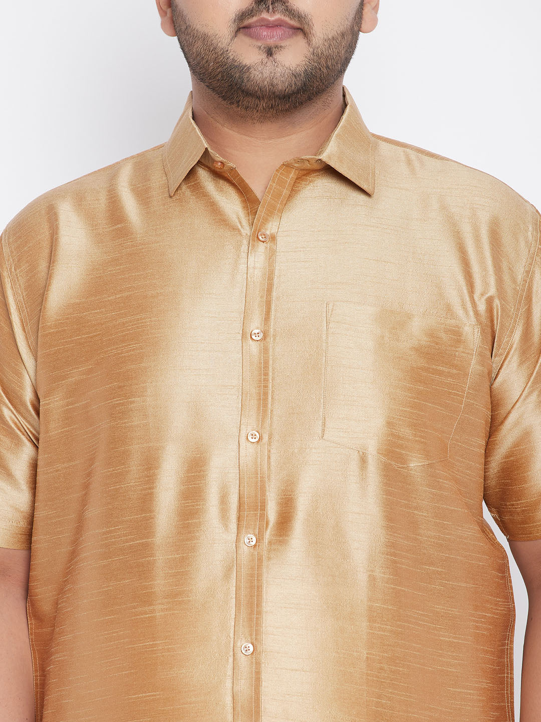 Men's Plus Size Rose Gold Silk Blend Ethnic Shirt