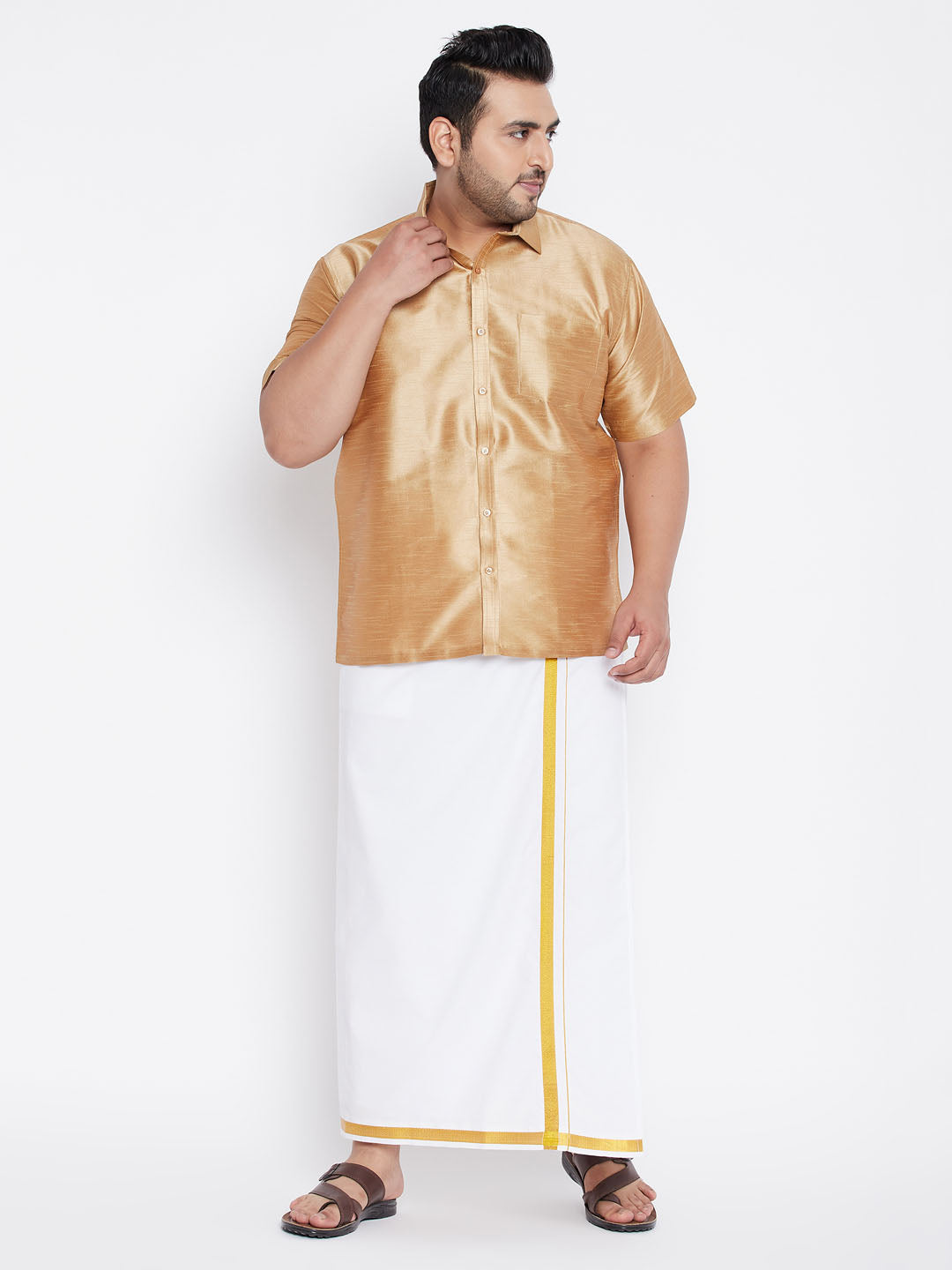 Men's Plus Size Rose Gold Silk Blend Ethnic Shirt