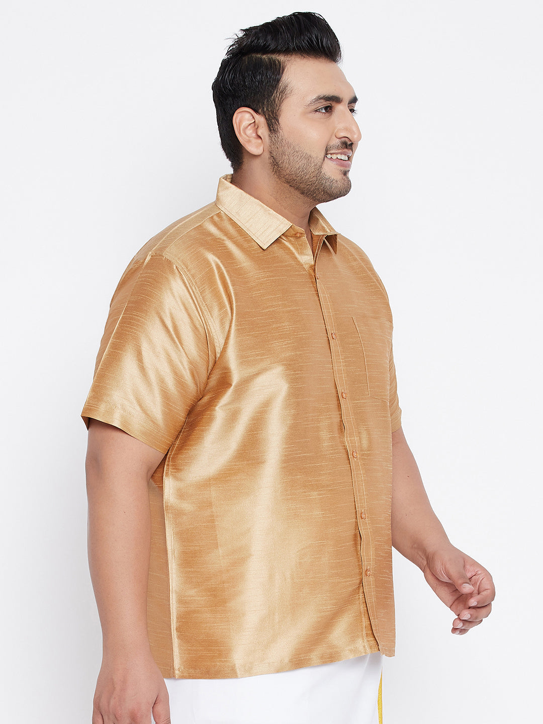 Men's Plus Size Rose Gold Silk Blend Ethnic Shirt