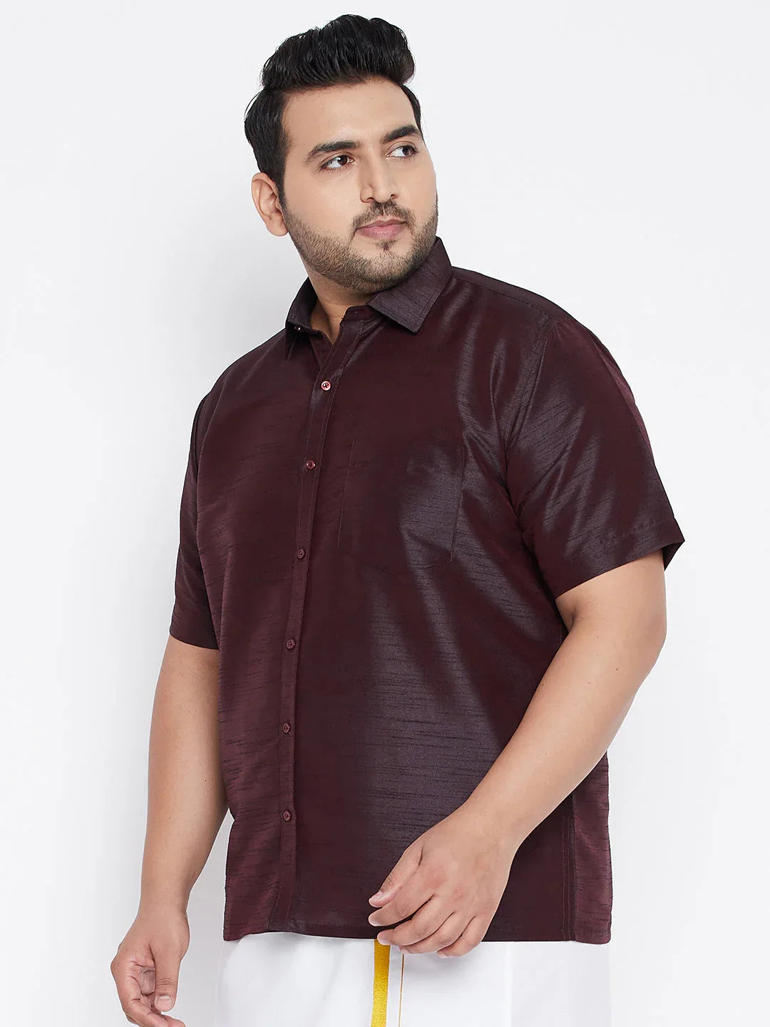 Men's Plus Size Wine Silk Blend Ethnic Shirt