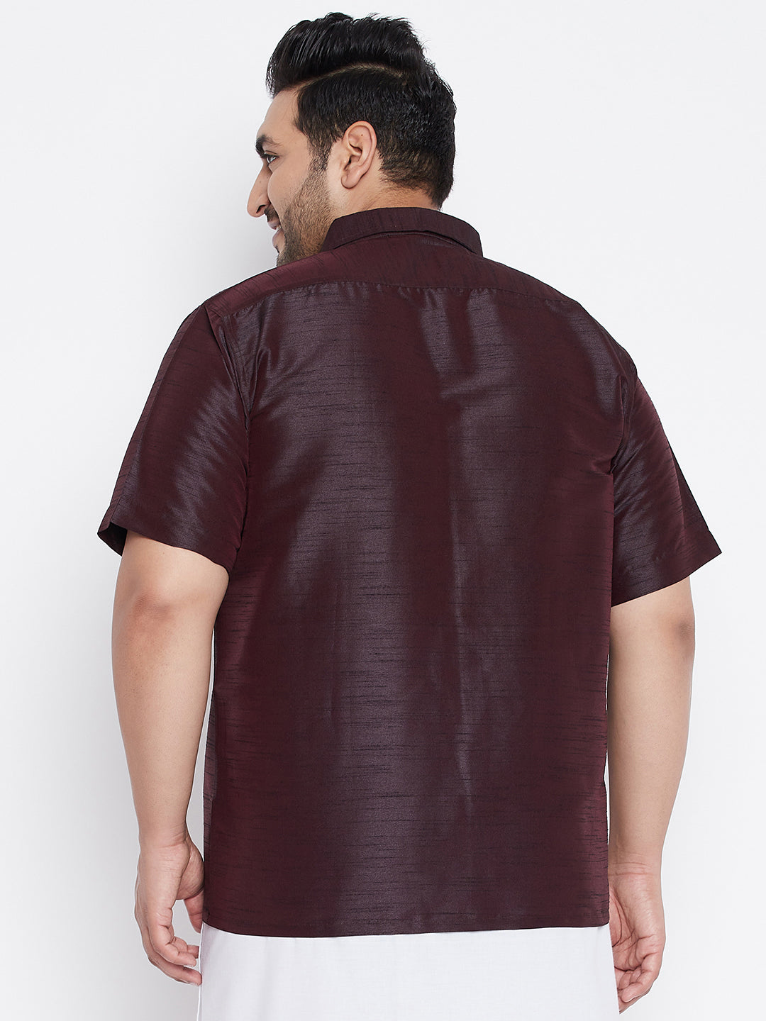 Men's Plus Size Wine Silk Blend Ethnic Shirt