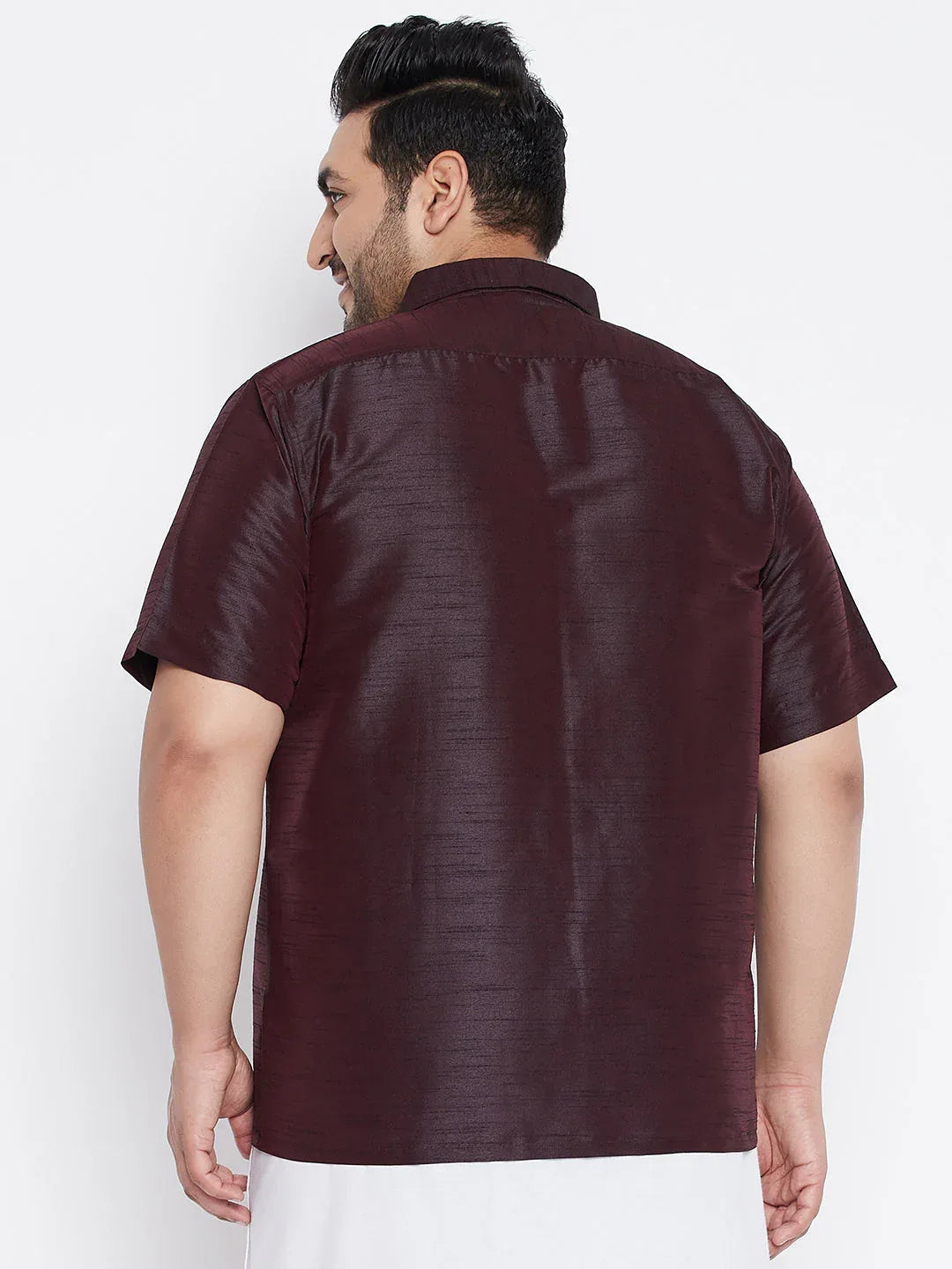 Men's Plus Size Wine Silk Blend Ethnic Shirt