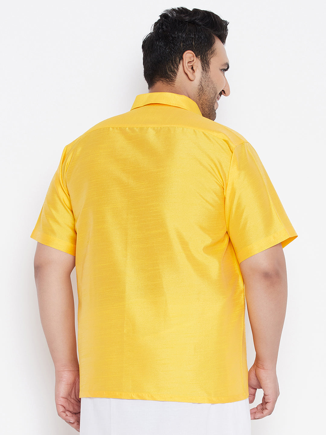 Men's Plus Size Yellow Silk Blend Ethnic Shirt