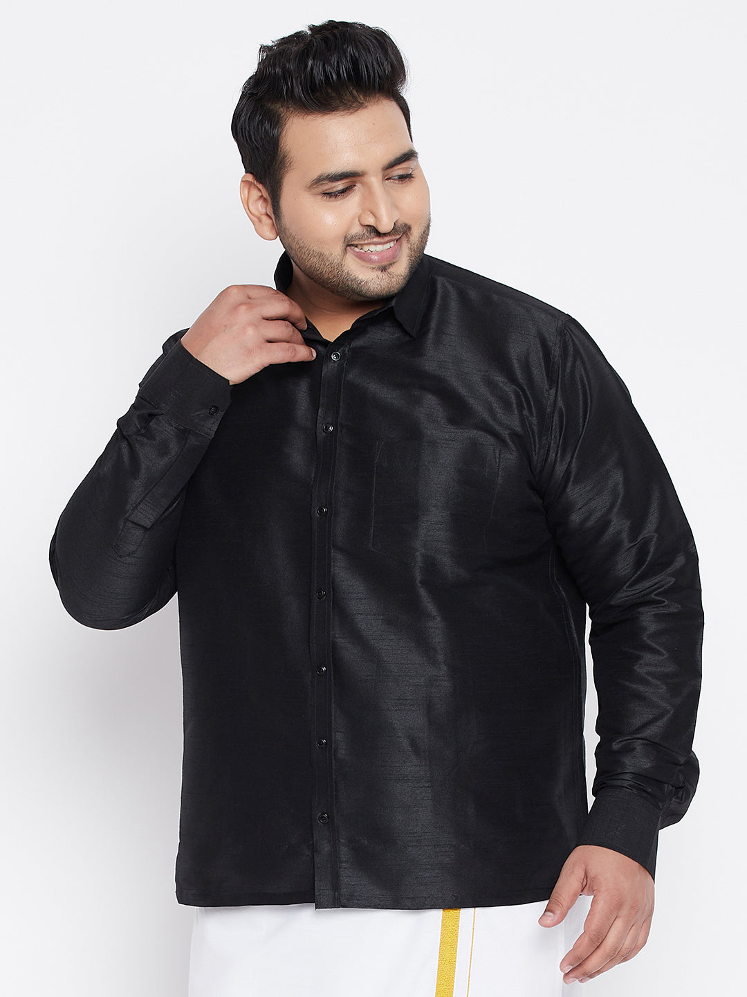 Men's Plus Size Black Silk Blend Ethnic Shirt