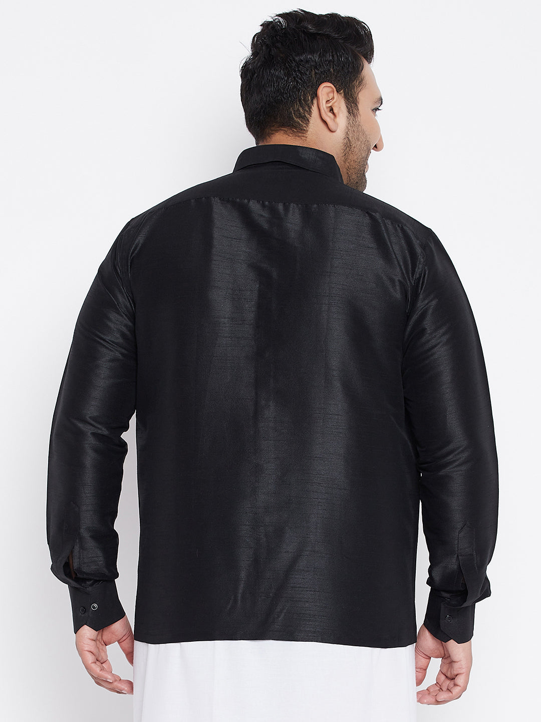 Men's Plus Size Black Silk Blend Ethnic Shirt