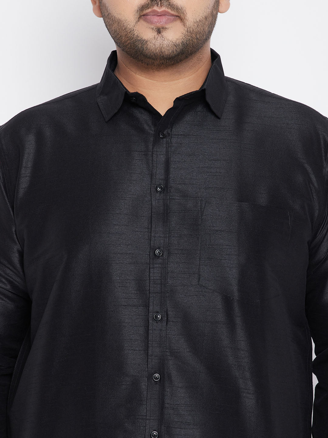 Men's Plus Size Black Silk Blend Ethnic Shirt
