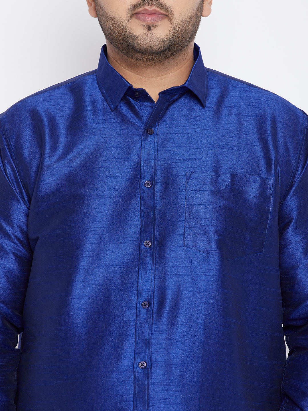 Men's Plus Size Blue Silk Blend Ethnic Shirt