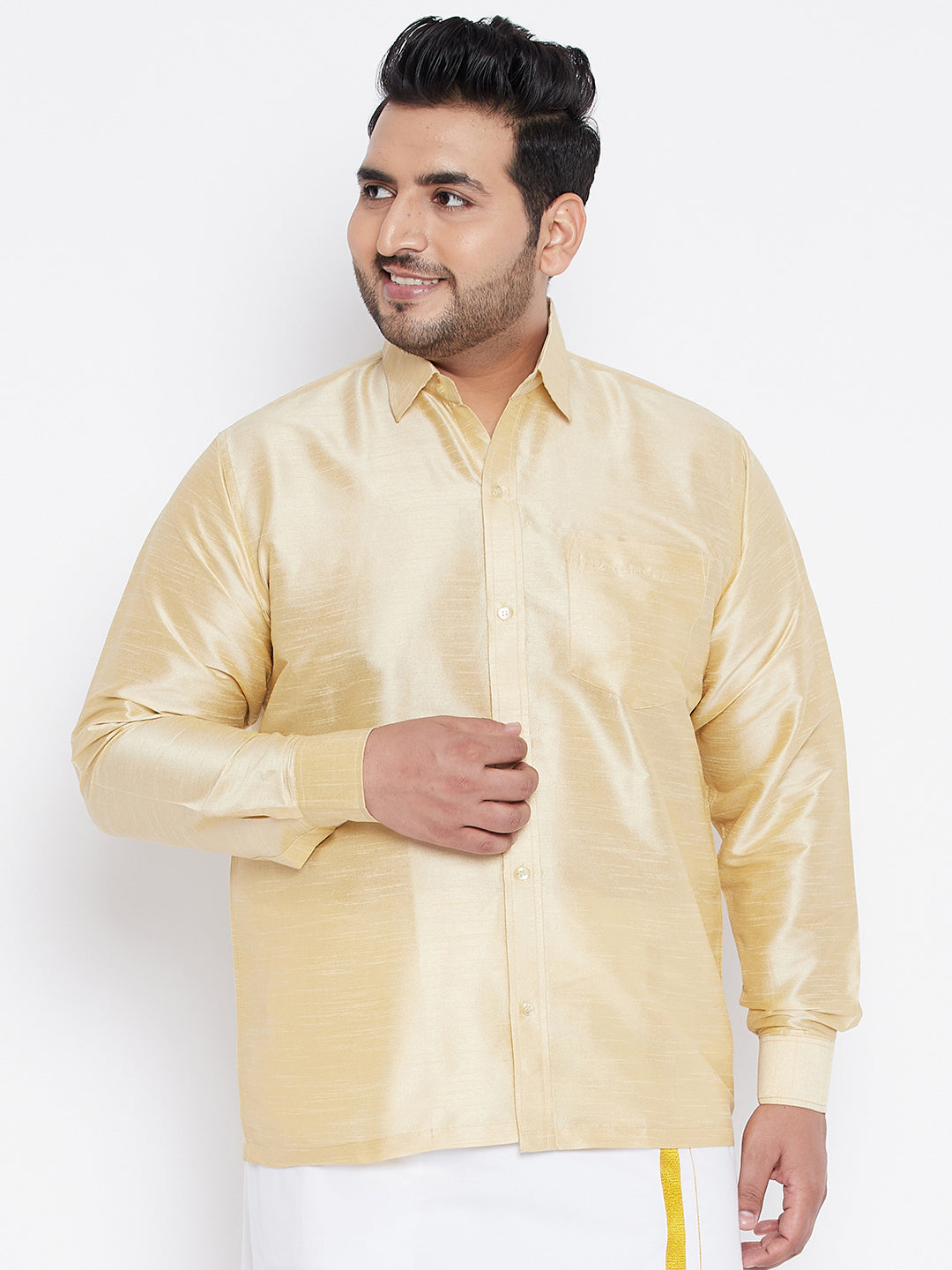 Men's Plus Size Golden Silk Blend Ethnic Shirt