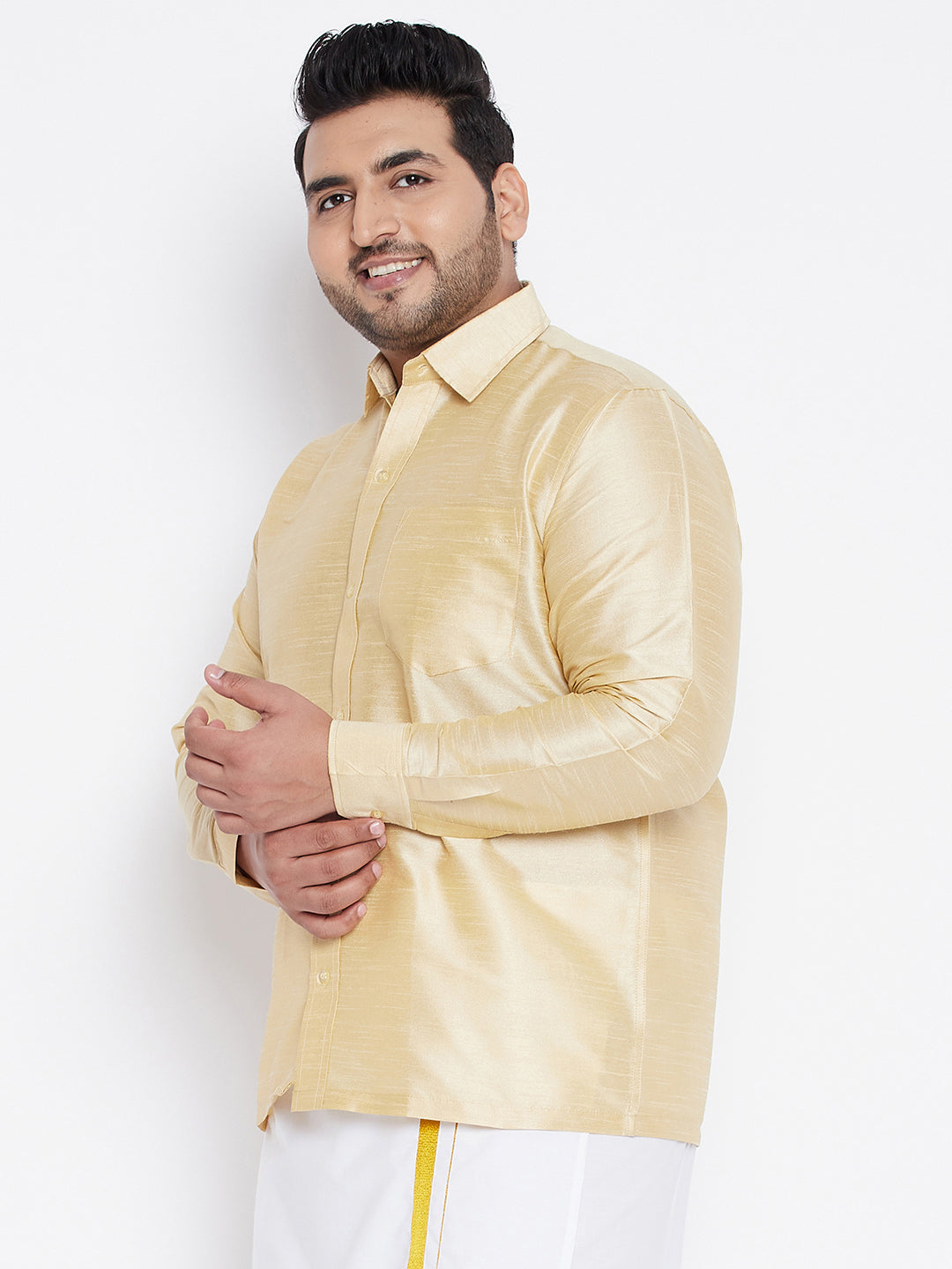 Men's Plus Size Golden Silk Blend Ethnic Shirt