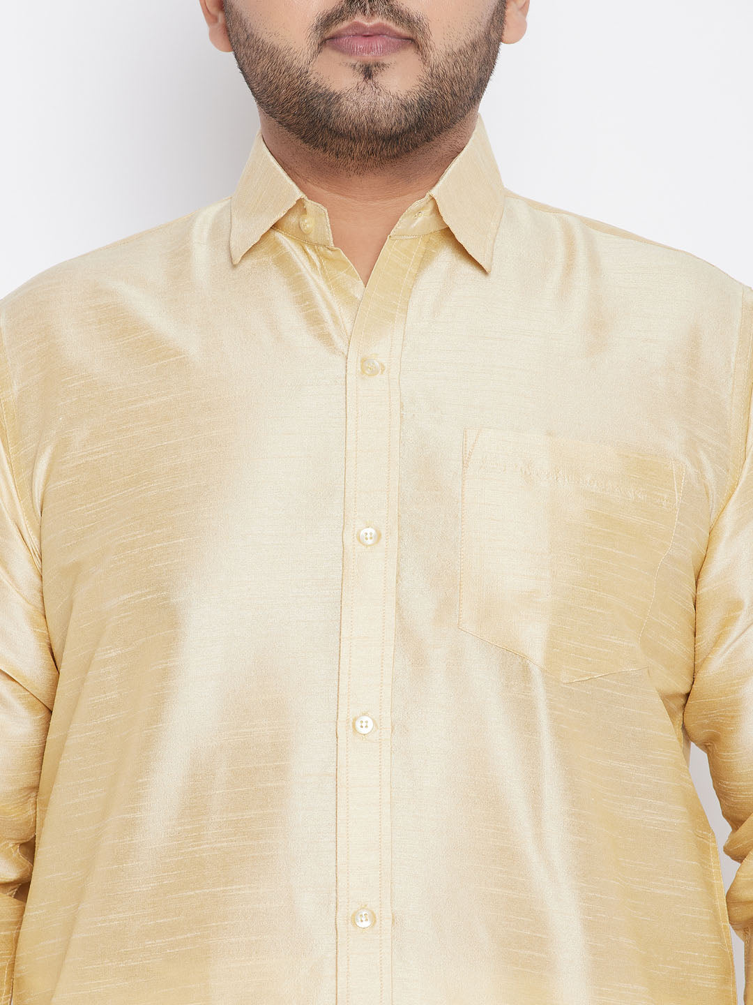 Men's Plus Size Golden Silk Blend Ethnic Shirt