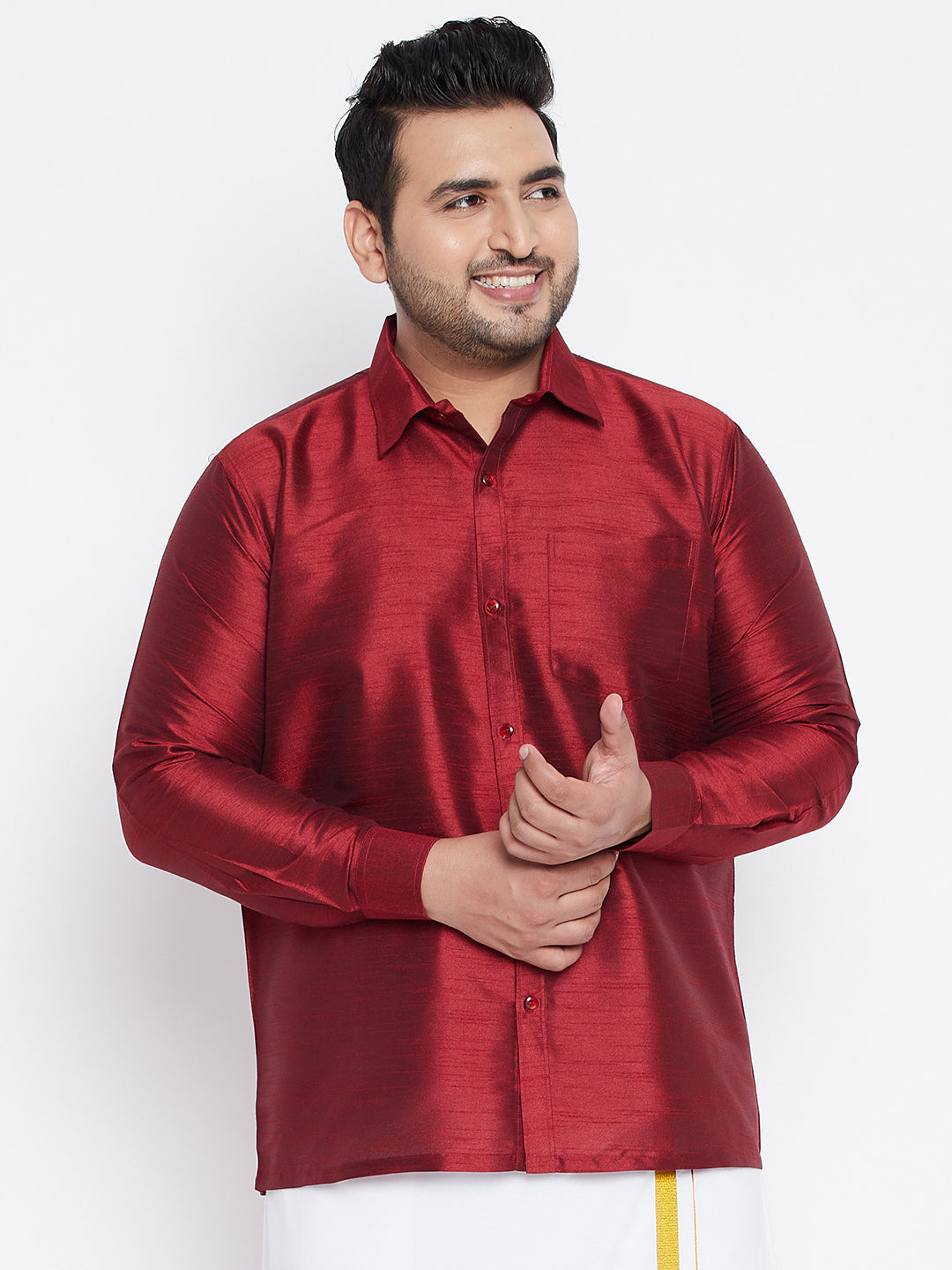 Men's Plus Size Maroon Silk Blend Ethnic Shirt