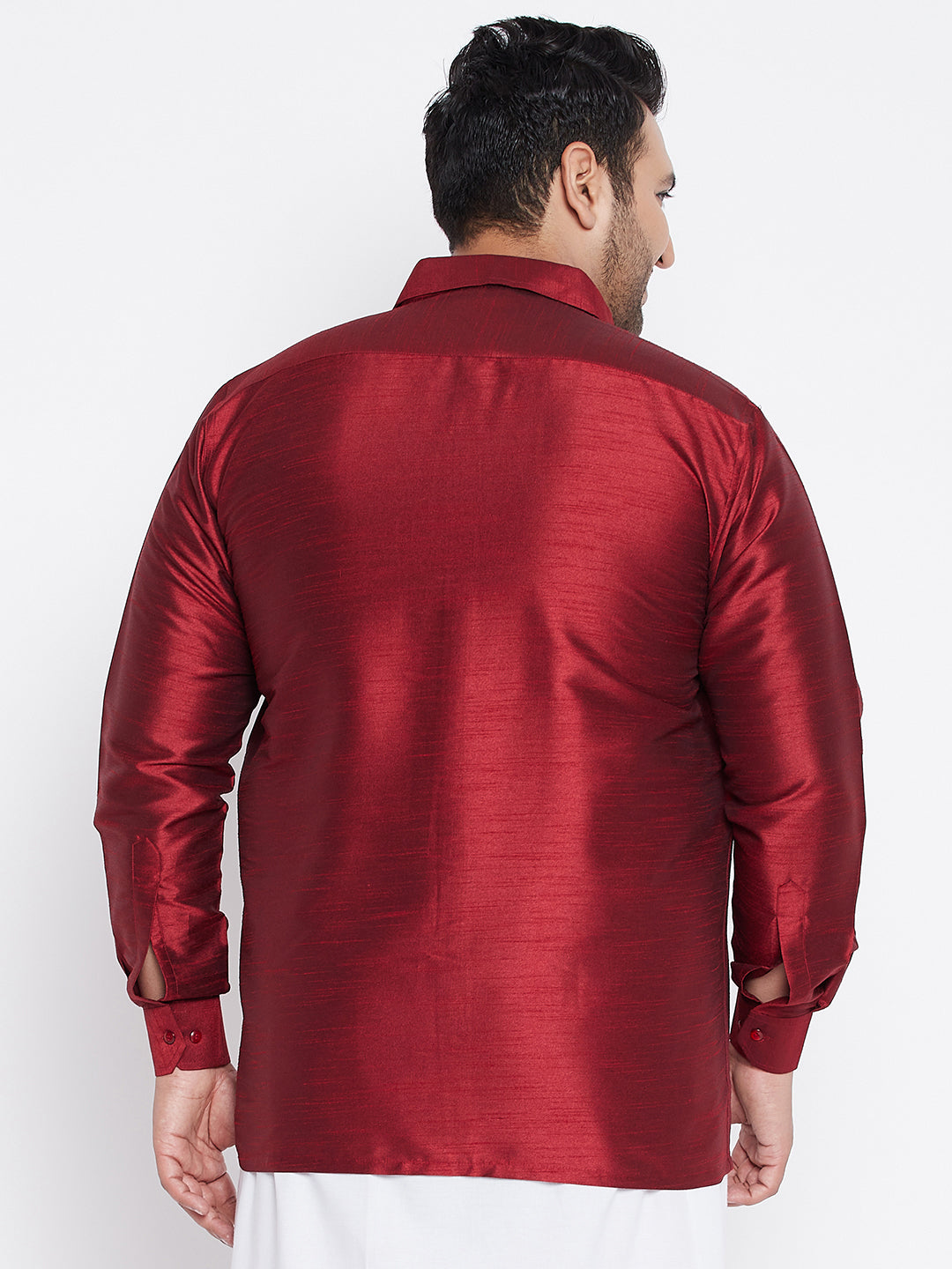 Men's Plus Size Maroon Silk Blend Ethnic Shirt