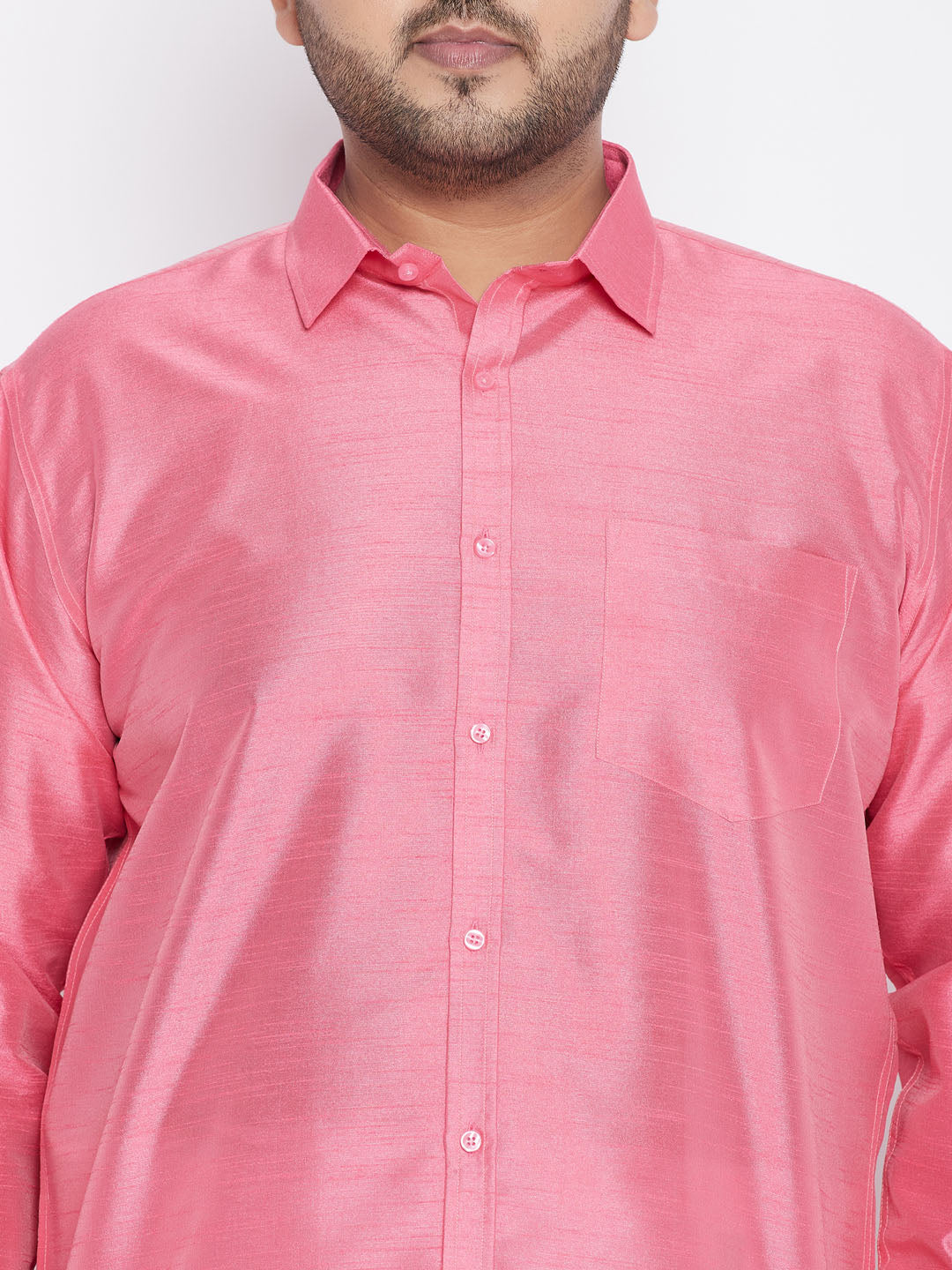 Men's Plus Size Pink Silk Blend Ethnic Shirt