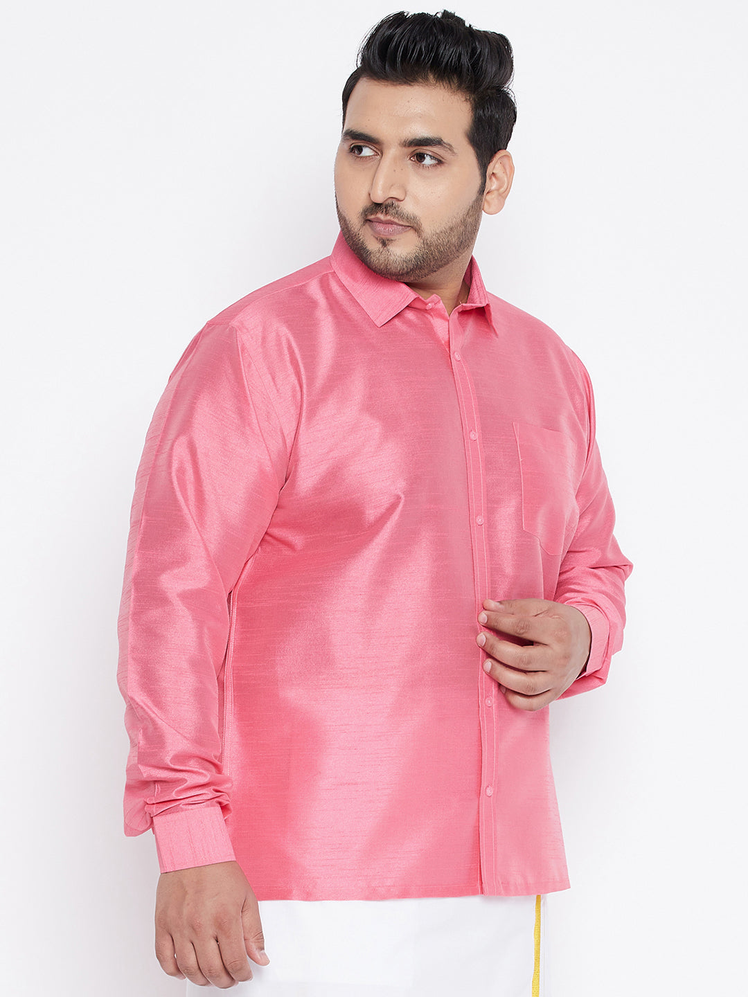 Men's Plus Size Pink Silk Blend Ethnic Shirt