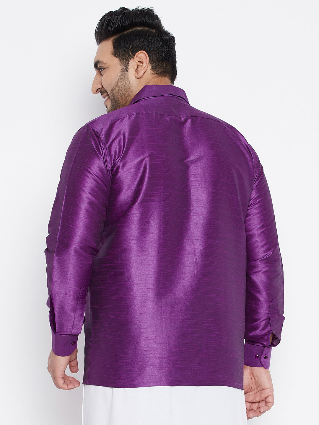 Men's Plus Size Purple Silk Blend Ethnic Shirt