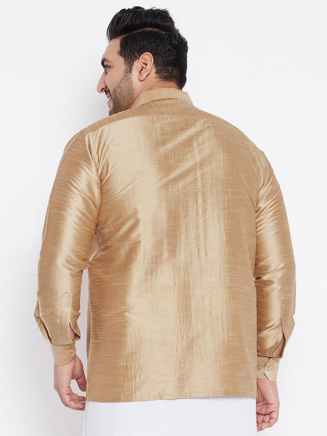 Men's Plus Size Rose Gold Silk Blend Ethnic Shirt
