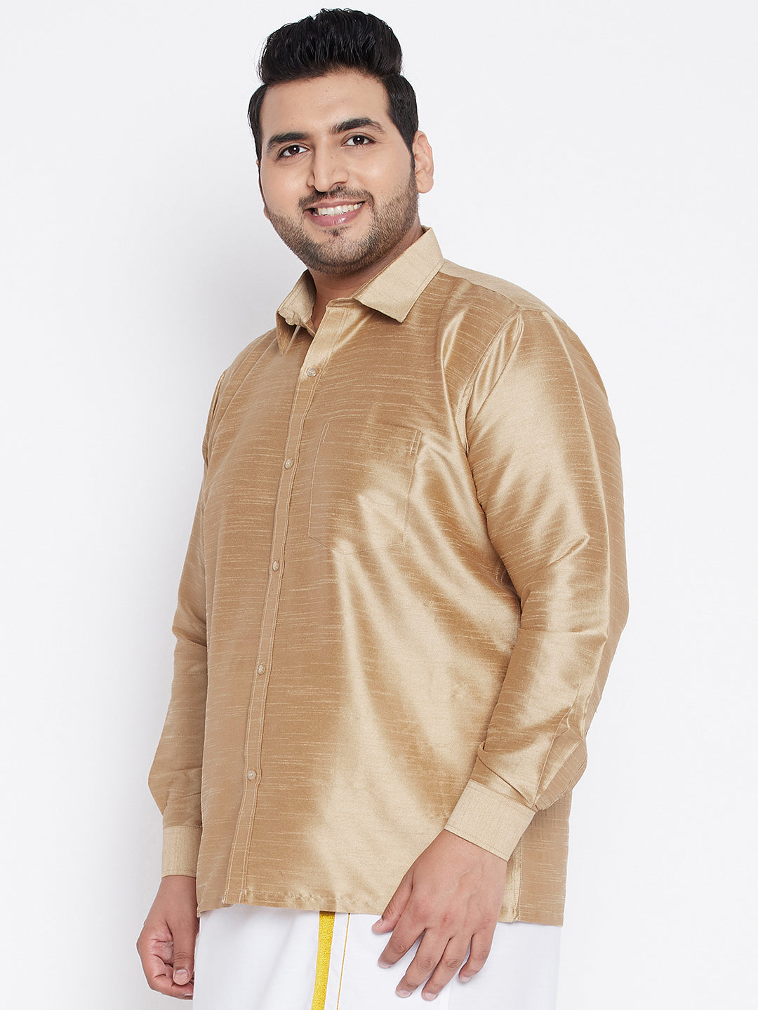Men's Plus Size Rose Gold Silk Blend Ethnic Shirt