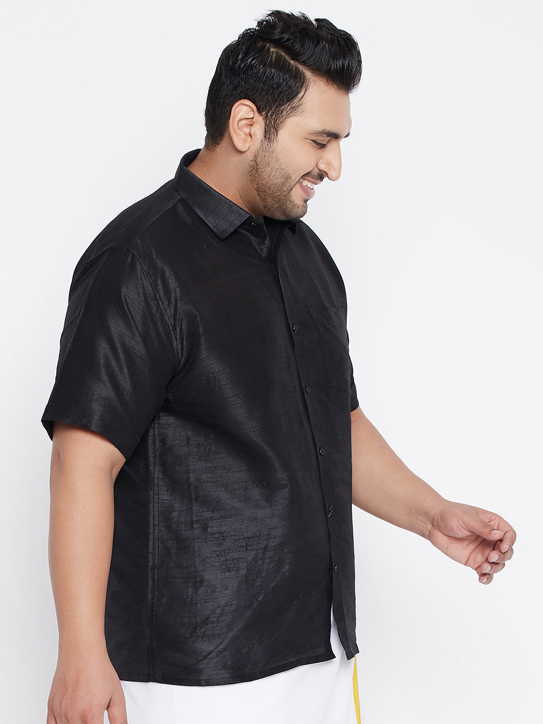 Men's Plus Size Black Silk Blend Ethnic Shirt