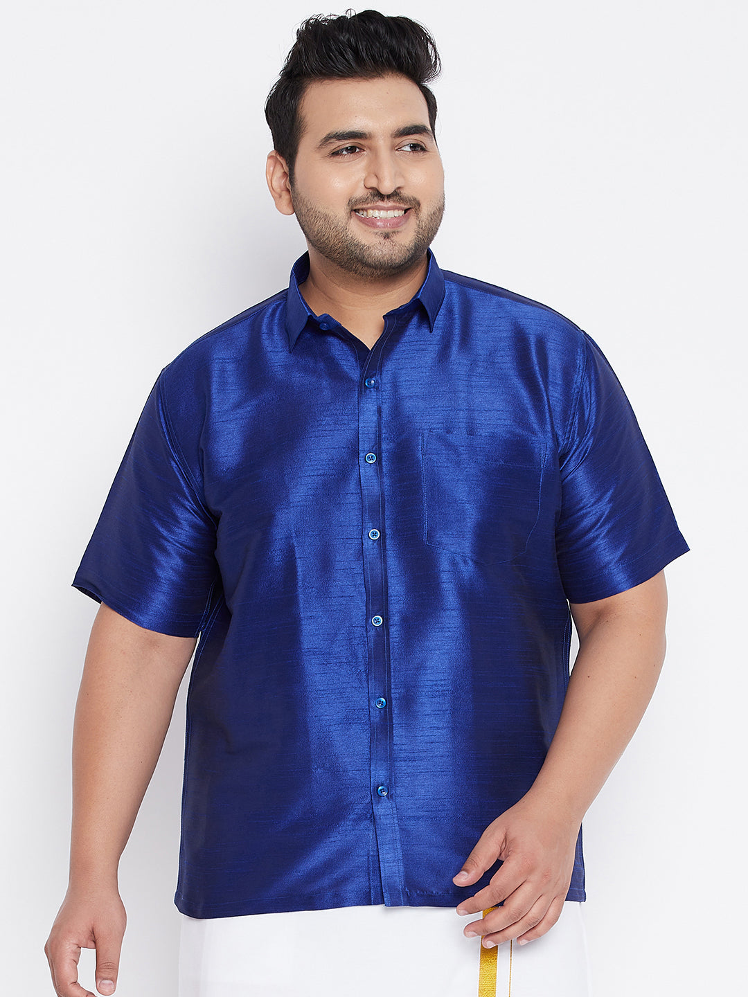 Men's Plus Size Blue Silk Blend Ethnic Shirt