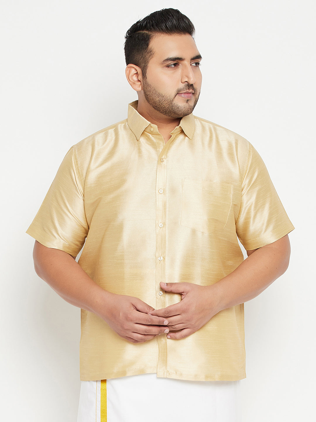Men's Plus Size Gold Silk Blend Ethnic Shirt