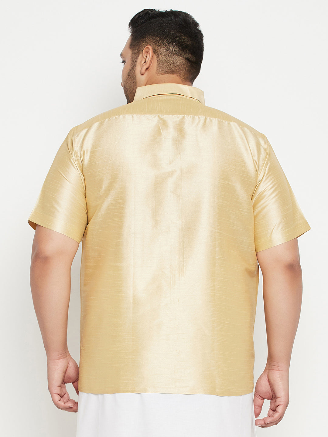 Men's Plus Size Gold Silk Blend Ethnic Shirt