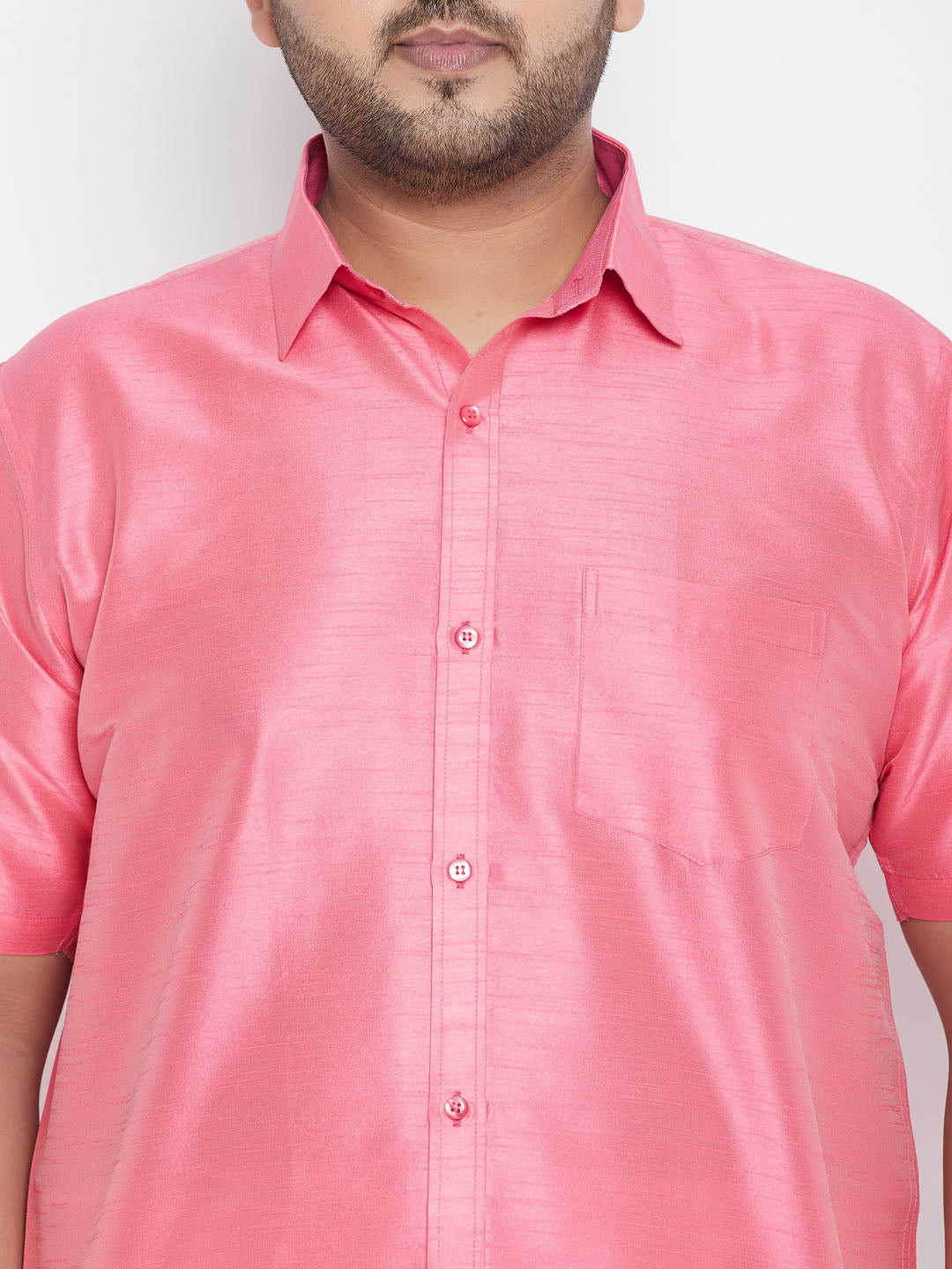 Men's Plus Size Pink Silk Blend Ethnic Shirt