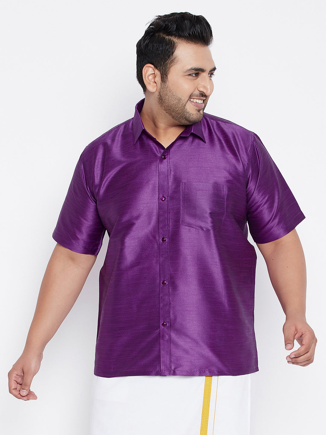 Men's Plus Size Purple Silk Blend Ethnic Shirt