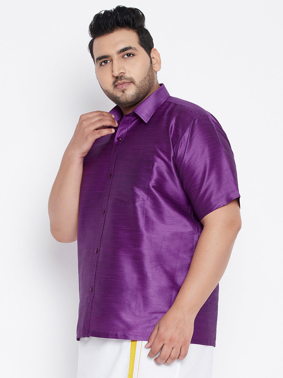 Men's Plus Size Purple Silk Blend Ethnic Shirt