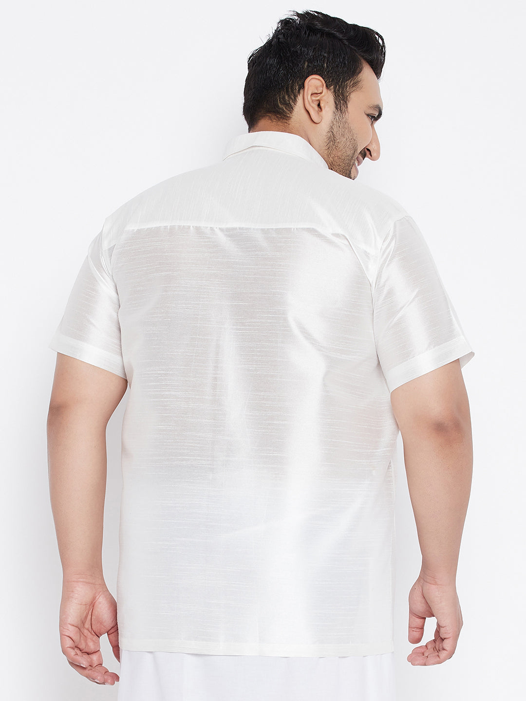Men's Plus Size White Silk Blend Ethnic Shirt