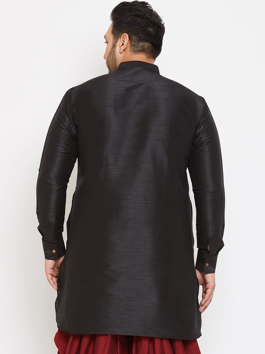 Men's Plus Size Black Silk Blend Curved Kurta