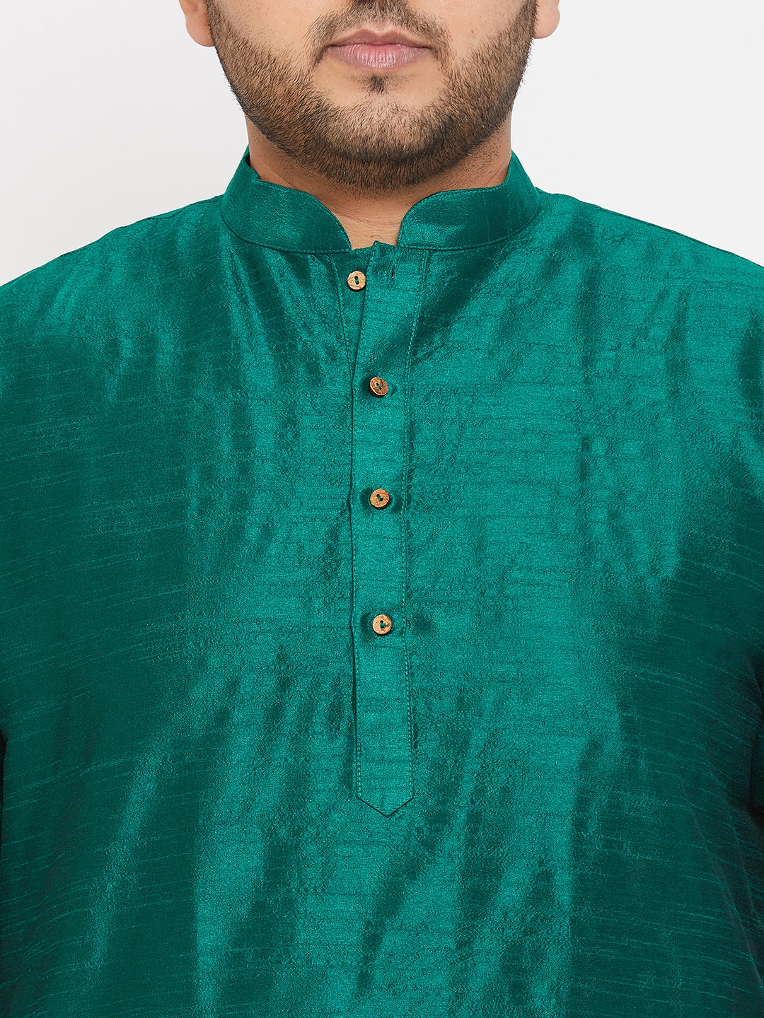 Men's Plus Size Green Silk Blend Curved Kurta