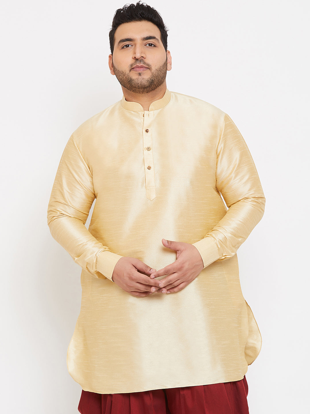 Men's Plus Size Golden Silk Blend Curved Kurta