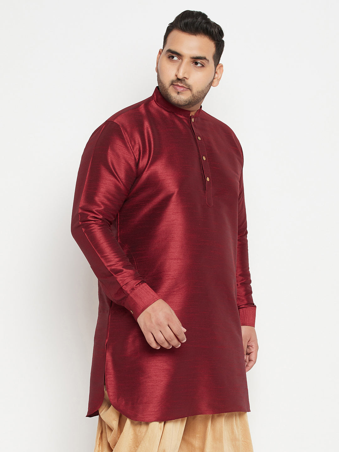 Men's Plus Size Maroon Silk Blend Curved Kurta