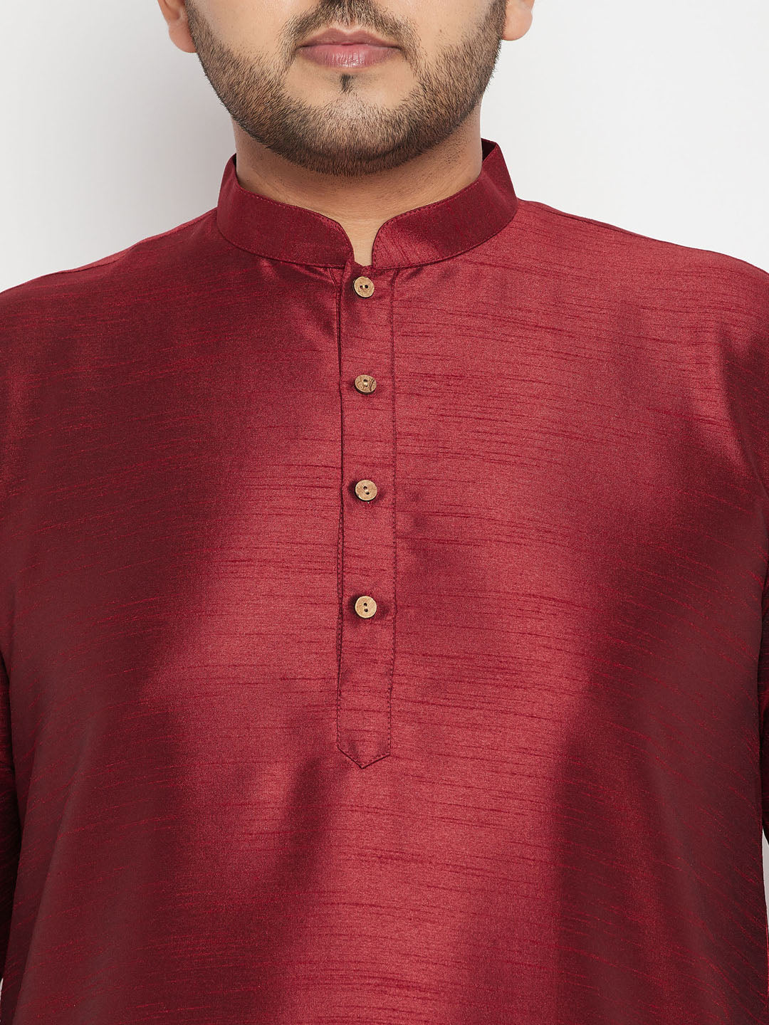 Men's Plus Size Maroon Silk Blend Curved Kurta Dhoti Set