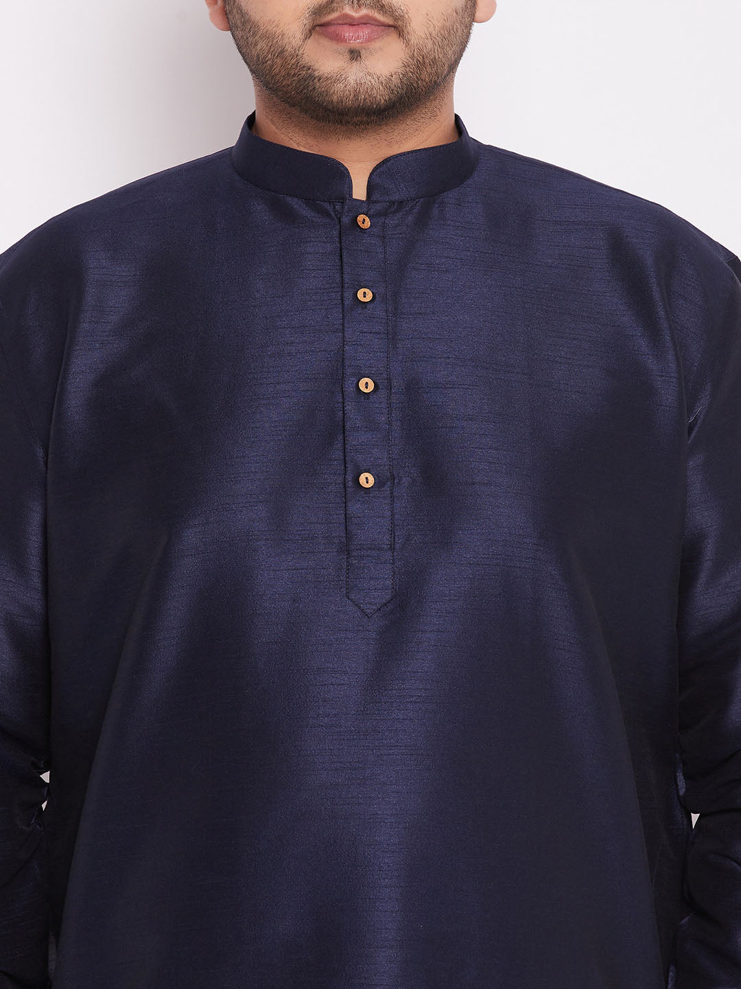 Men's Plus Size Navy Blue Silk Blend Curved Kurta Dhoti Set