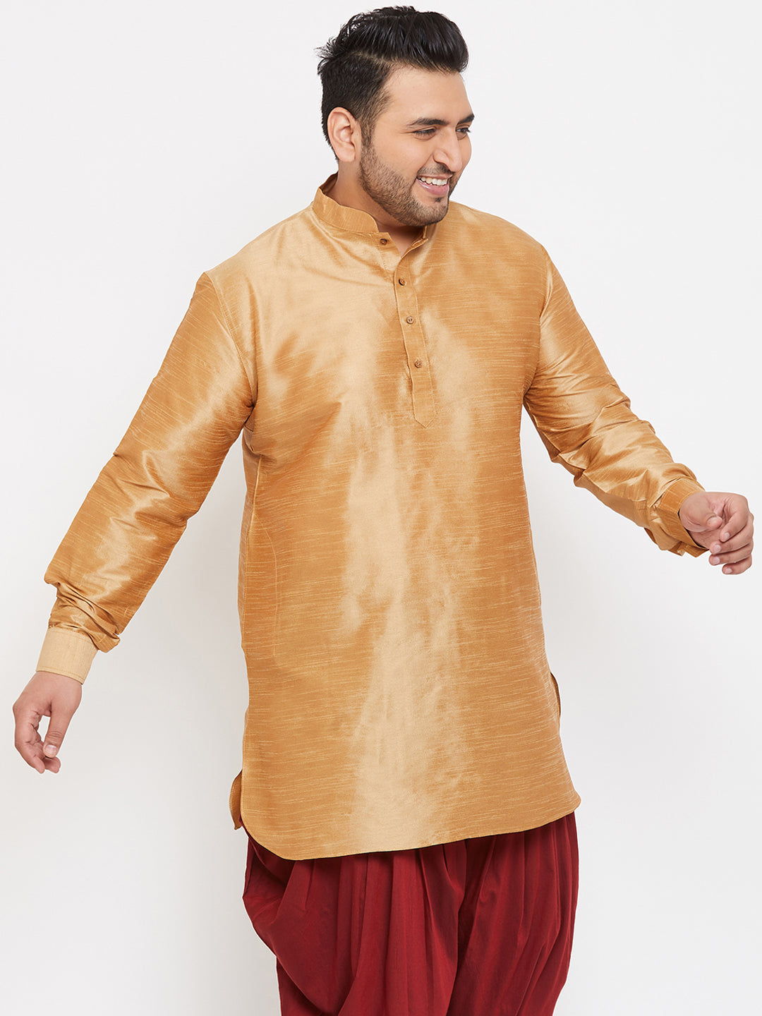 Men's Plus Size Rose Gold Silk Blend Curved Kurta