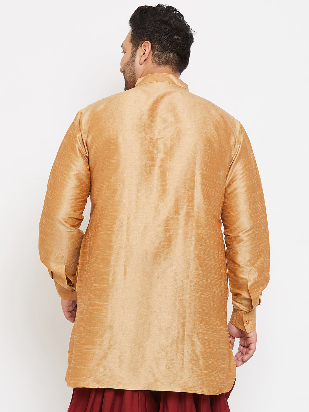 Men's Plus Size Rose Gold Silk Blend Curved Kurta