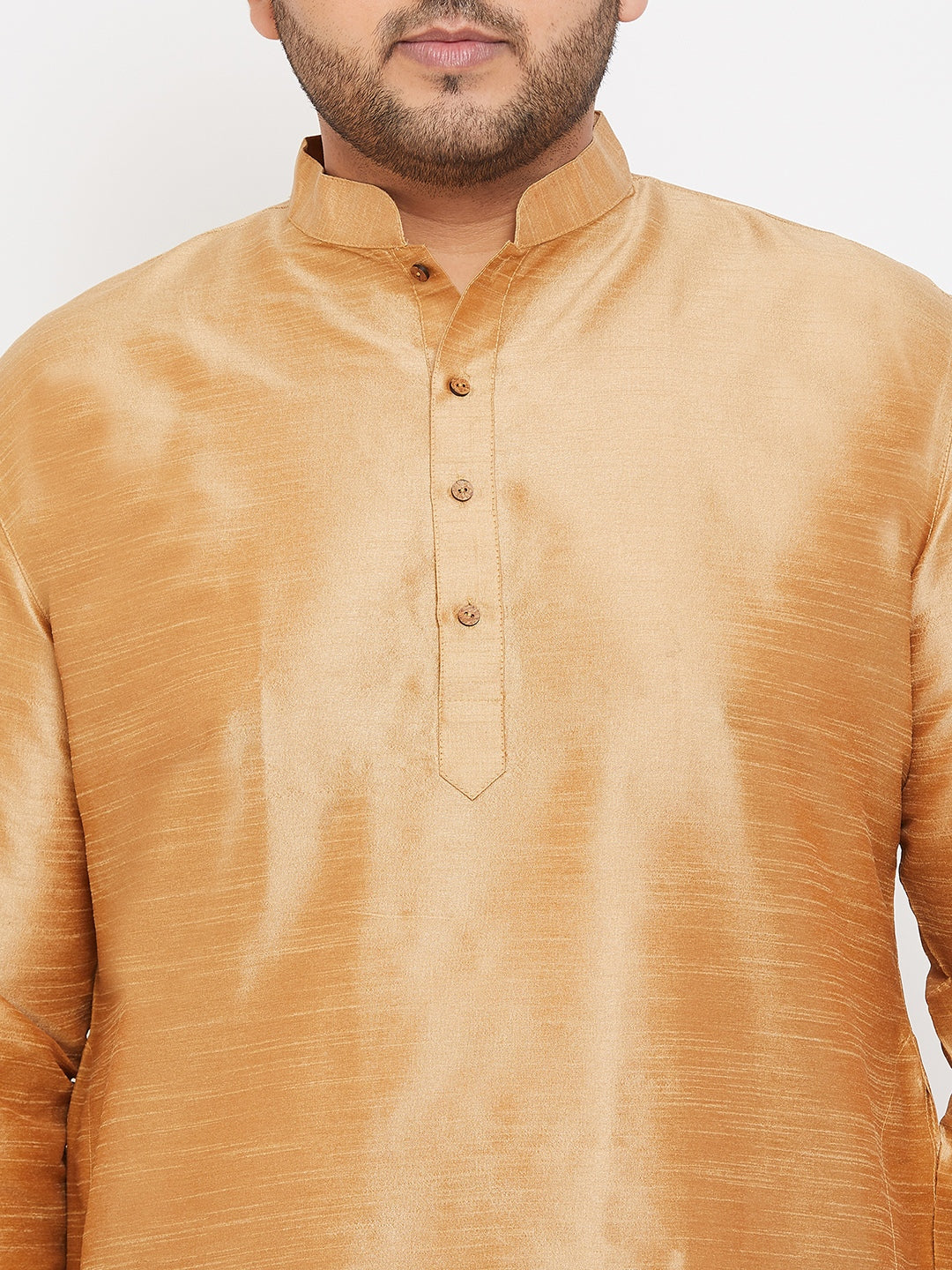 Men's Plus Size Rose Gold Silk Blend Curved Kurta