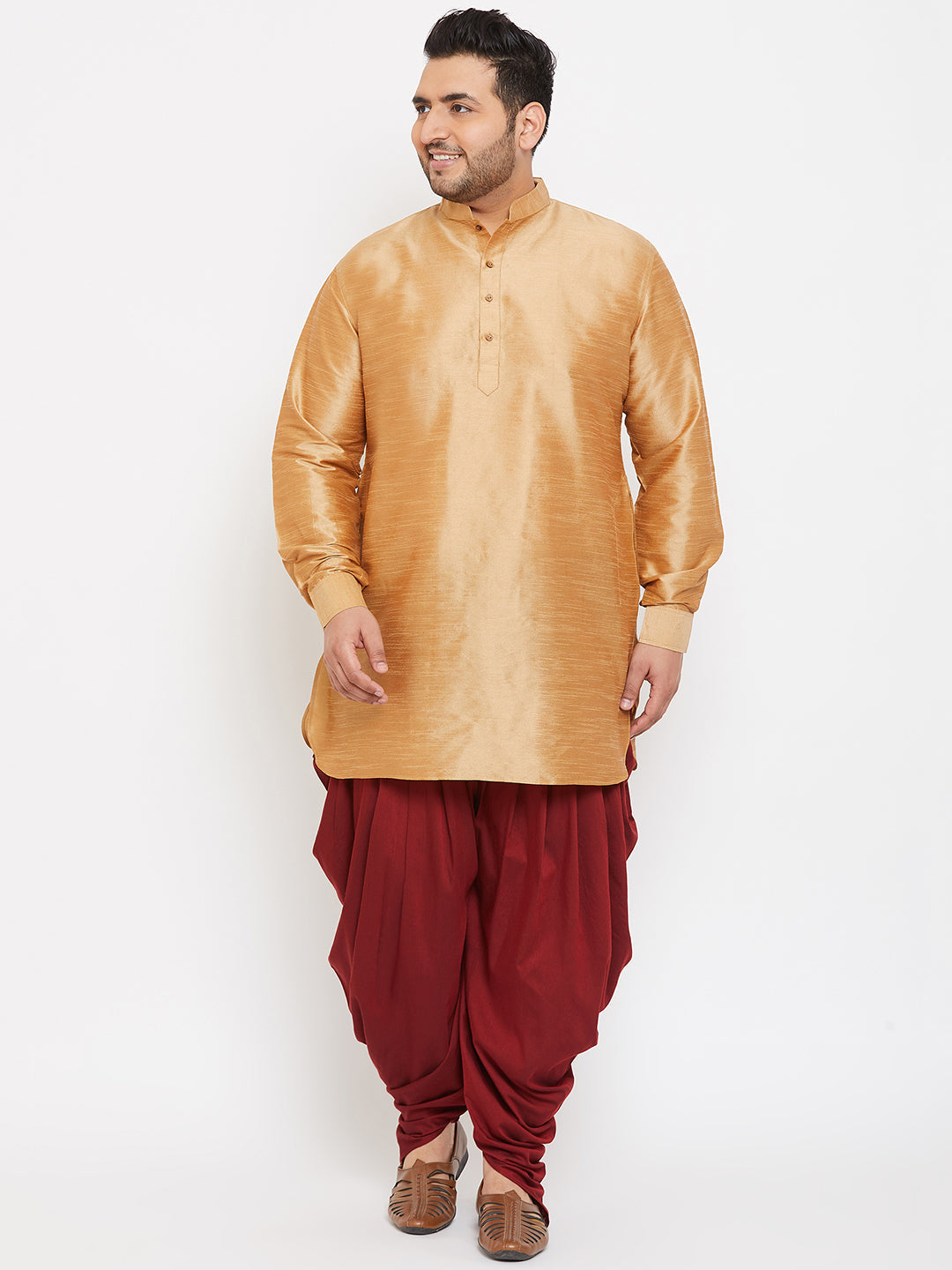 Men's Plus Size Rose Gold Silk Blend Curved Kurta