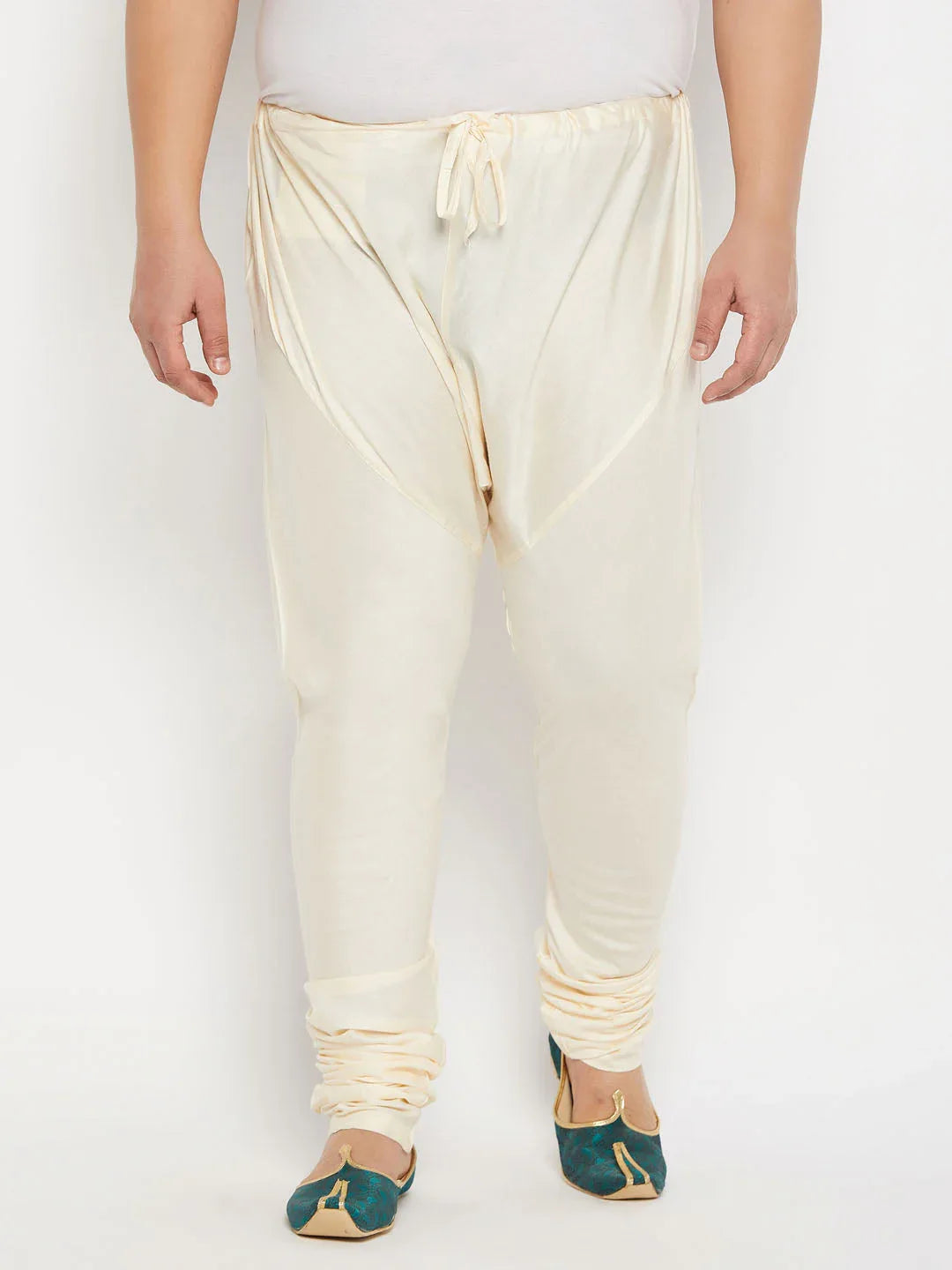 Men's Plus Size Cream Viscose Solid Relax Fit Churidar