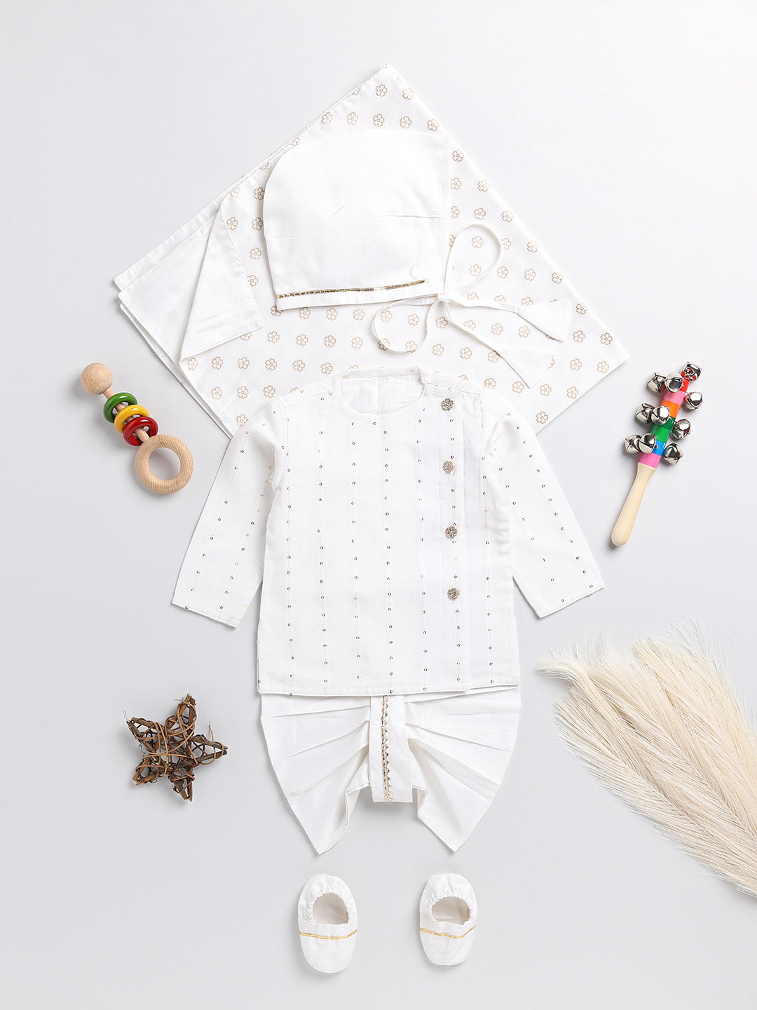 VASTRAMAY Boys White Chanderi Ethnic Combo Set - qivii