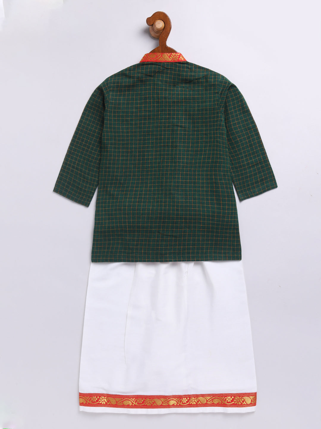 Vastramay Infant Boys Green Cotton Kurta And Mundu Set For Infants. - qivii
