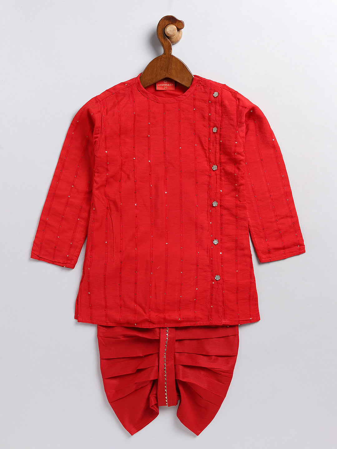 VASTRAMAY SISHU Boy's Red Embellished Angrakha Kurta Dhoti Set - qivii