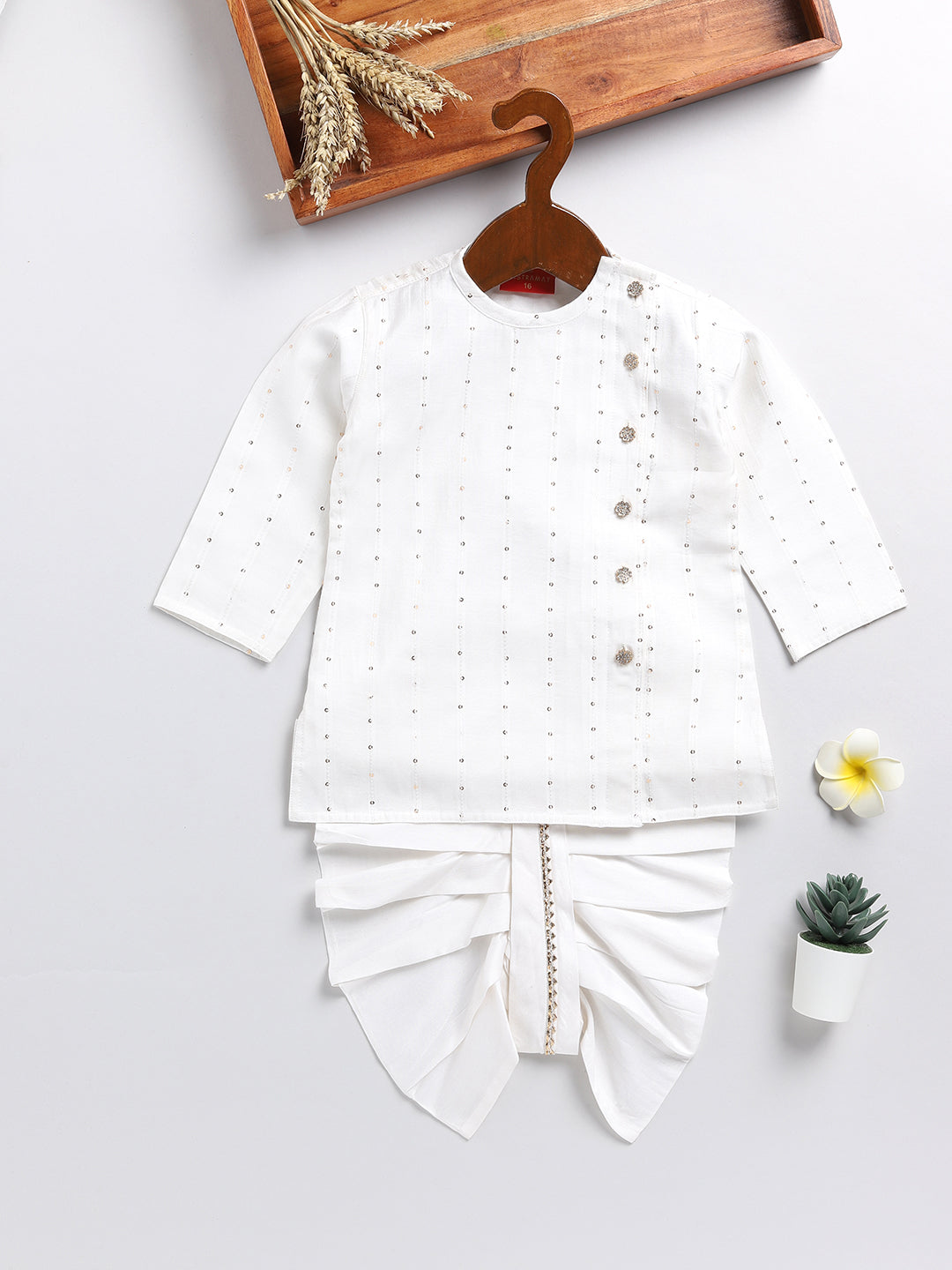 VASTRAMAY SISHU Boy's White Embellished Angrakha Kurta Dhoti Set - qivii