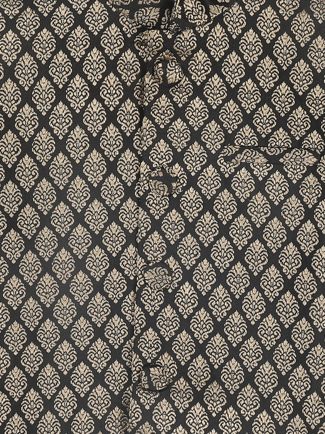 VASTRAMAY Boy's Black Woven Design Slim Fit Nehru Jacket And Black Kurta Pyjama Set - qivii