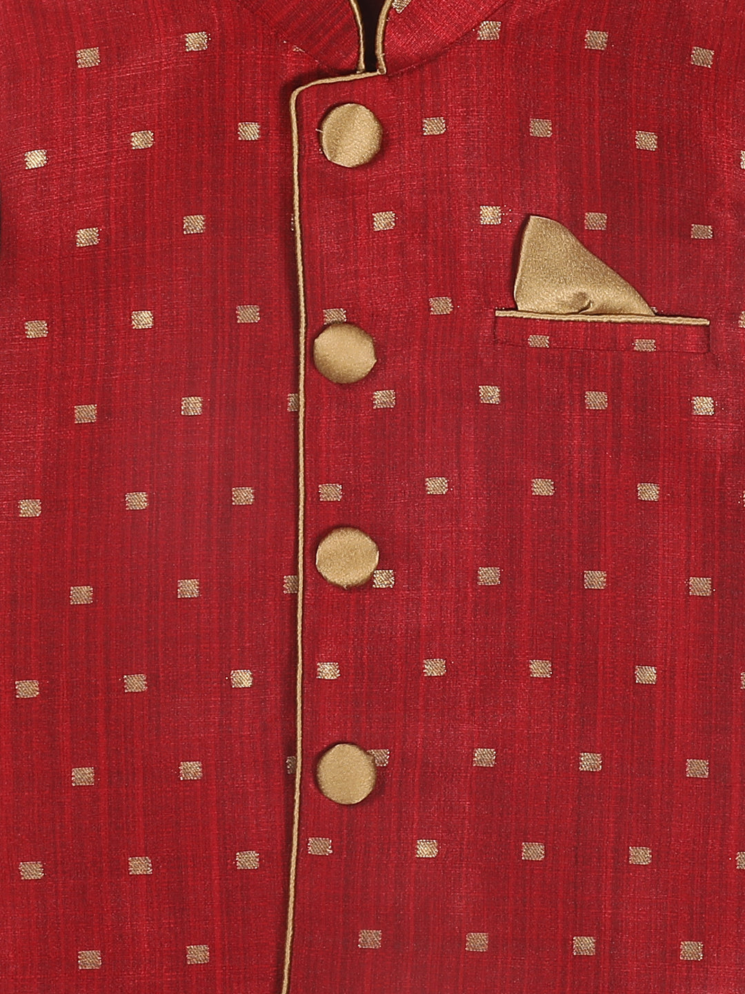 VASTRAMAY SISHU Boy's Maroon Booti Woven Design Slim Fit Nehru Jacket And Black Kurta With Maroon Dhoti Set - qivii